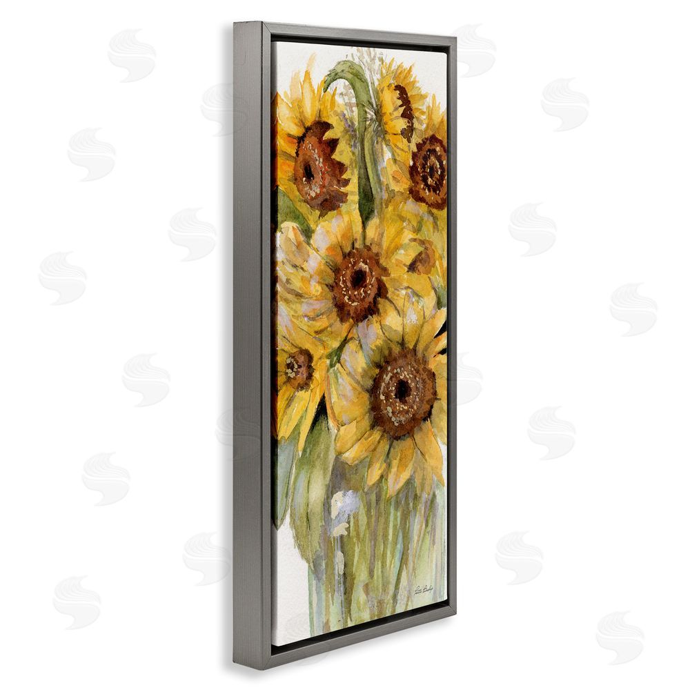 Patti Bishop Sunflowers Bouquet Close Up Gray Floating Frame Canvas Wall Art Print