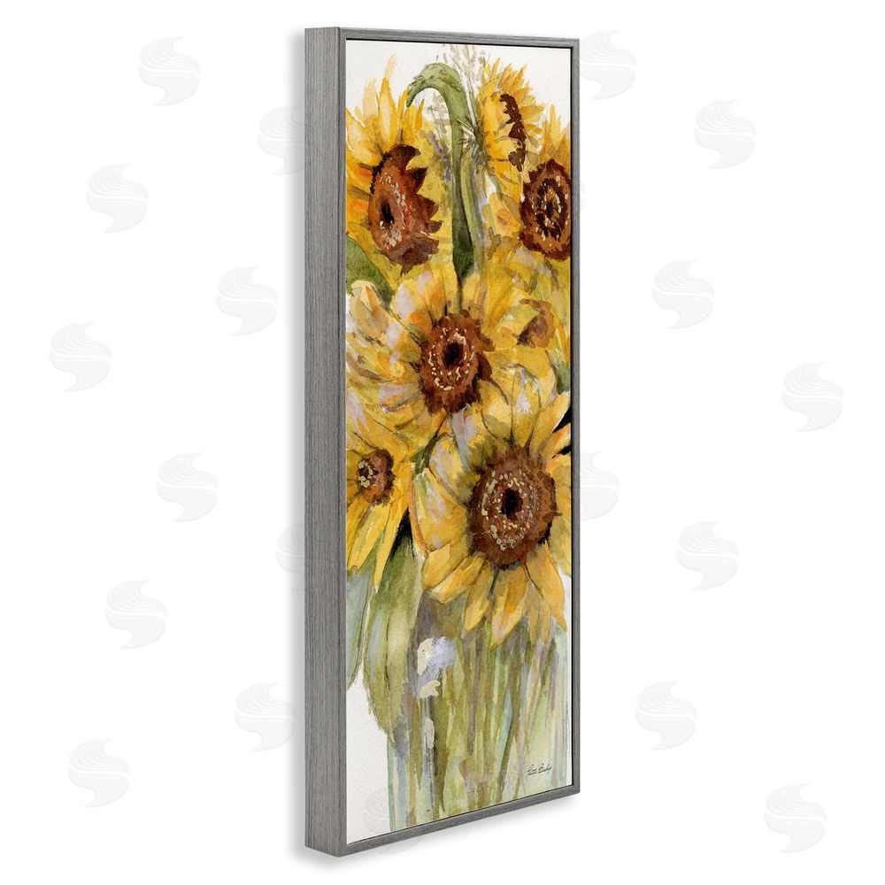 Patti Bishop Sunflowers Bouquet Close Up Gray Framed Giclee Wall Art Print