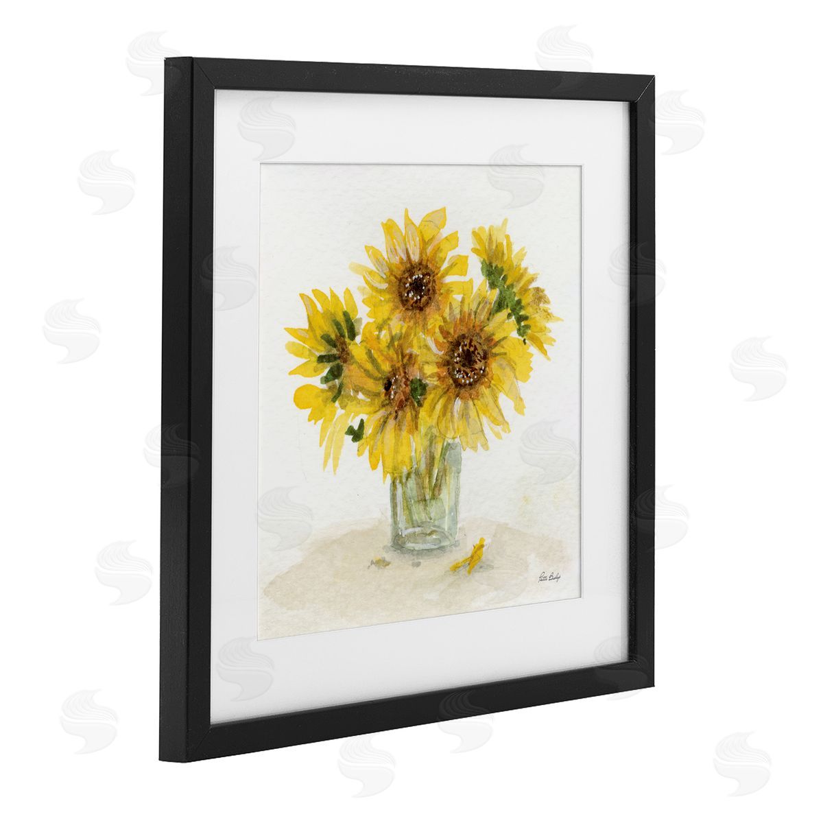 Patti Bishop Unfurling Sunflowers Vase Black Framed Print Under Glass with White Mat Wall Art