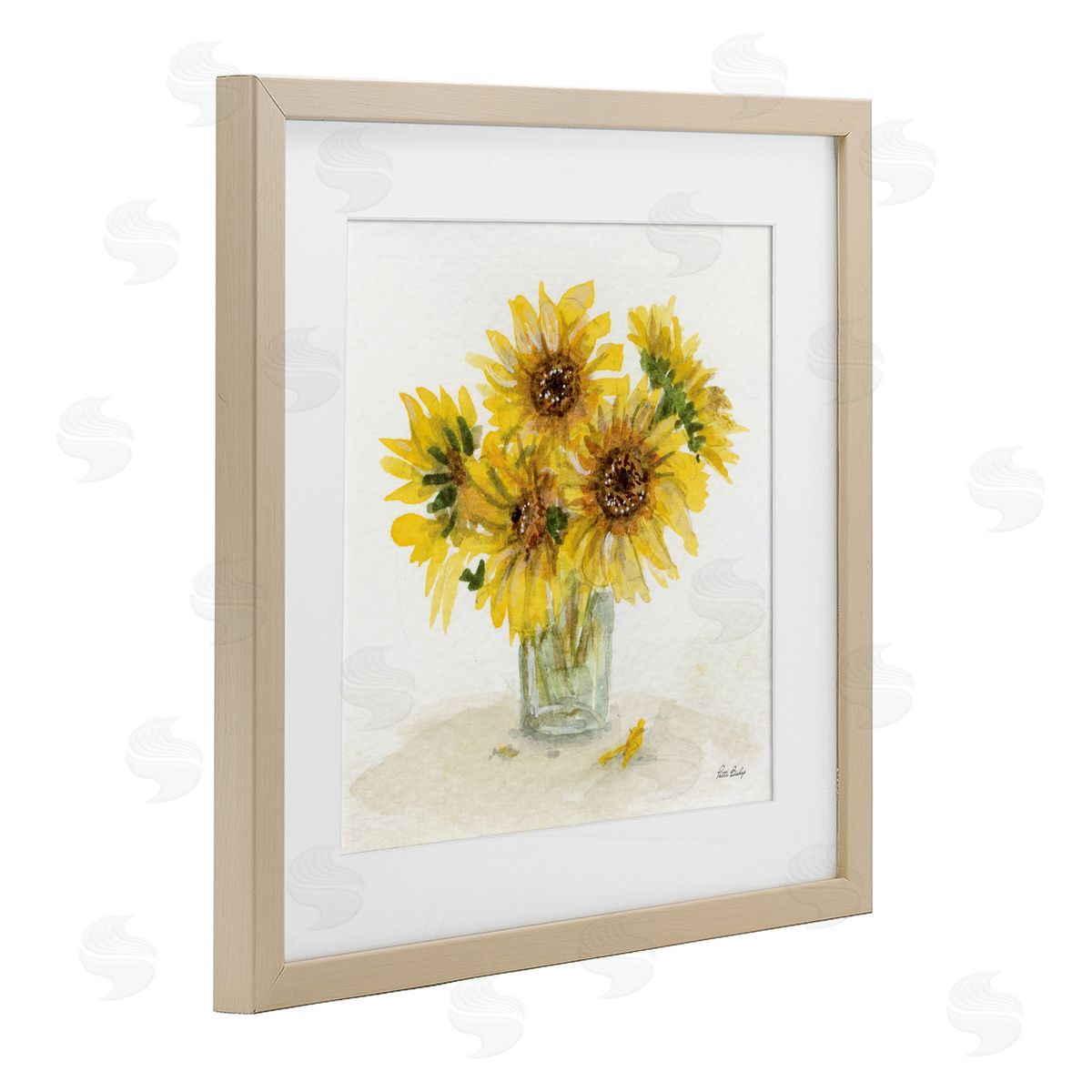 Patti Bishop Unfurling Sunflowers Vase Birch Framed Print Under Glass with White Mat Wall Art