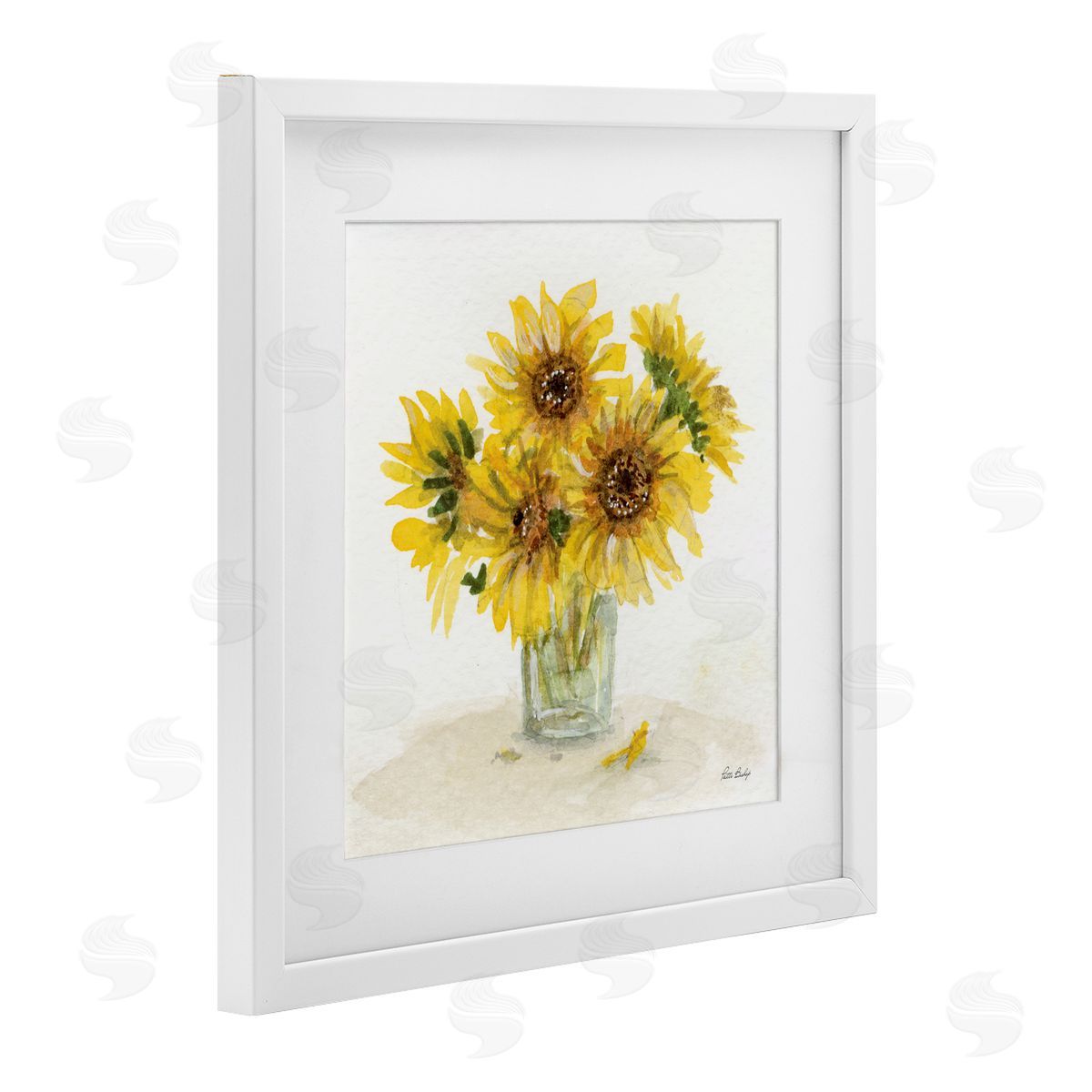 Patti Bishop Unfurling Sunflowers Vase White Framed Print Under Glass with Mat Wall Art