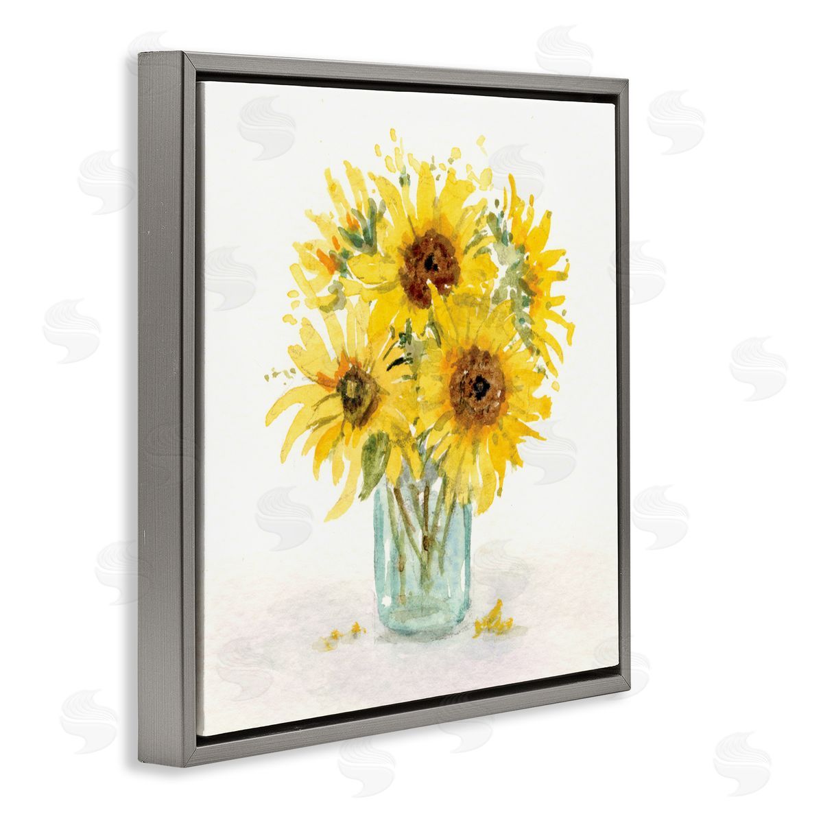 Patti Bishop Warm Yellow Sunflower Bouquet Gray Floating Frame Canvas Wall Art Print