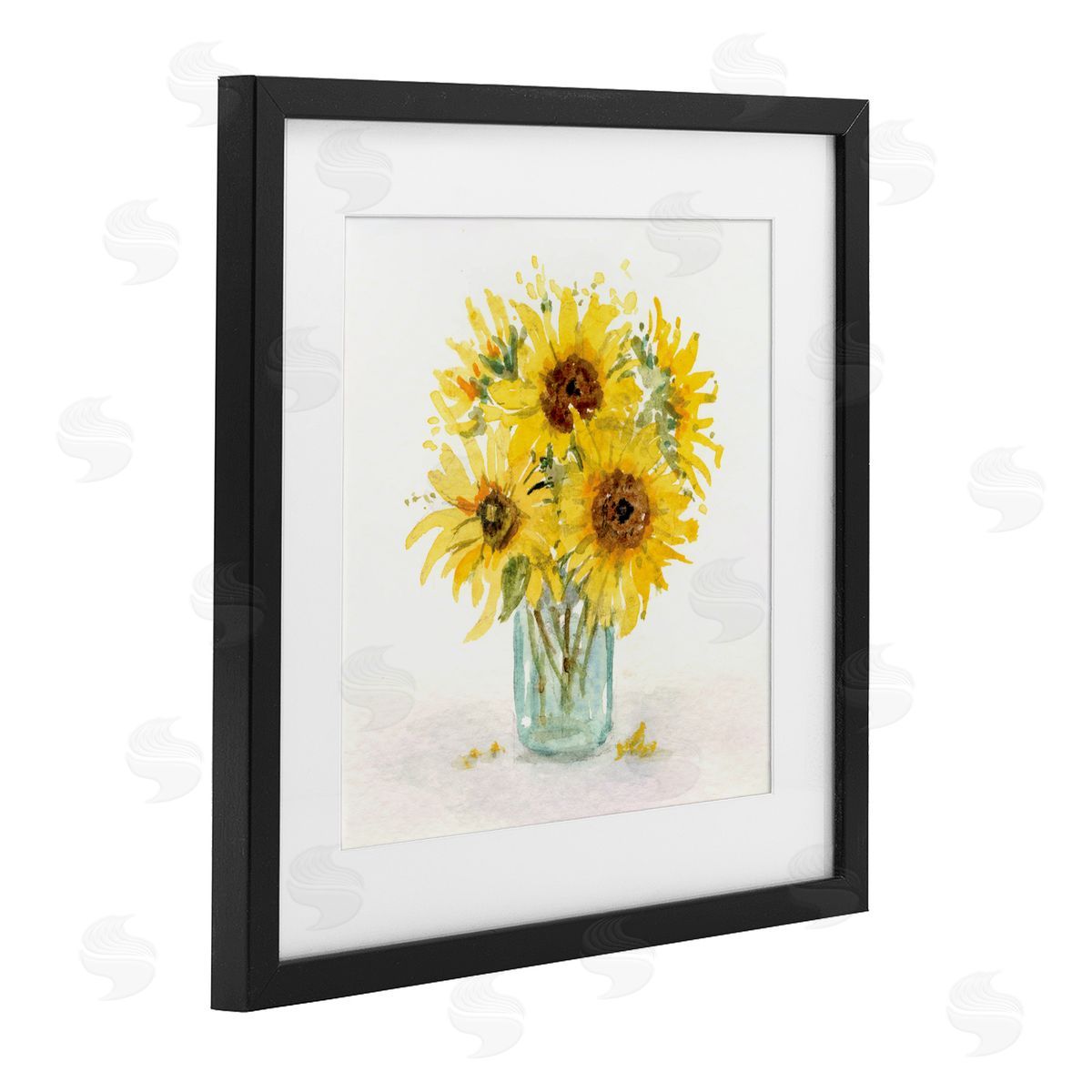 Patti Bishop Warm Yellow Sunflower Bouquet Black Framed Print Under Glass with White Mat Wall Art