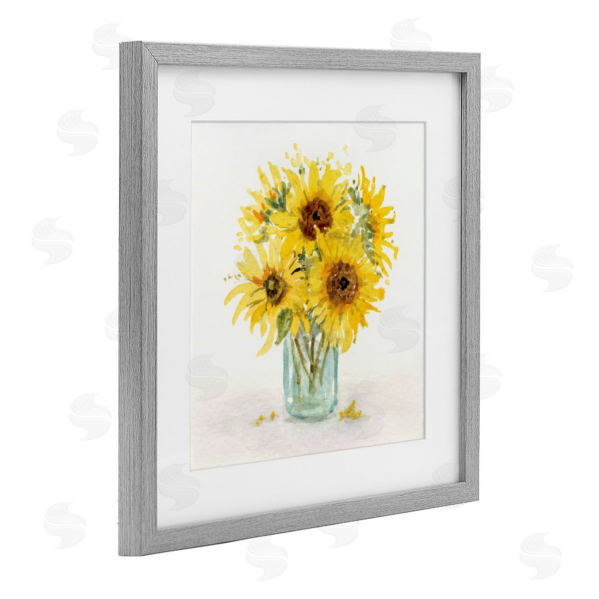 Patti Bishop Warm Yellow Sunflower Bouquet Gray Framed Print Under Glass with White Mat Wall Art