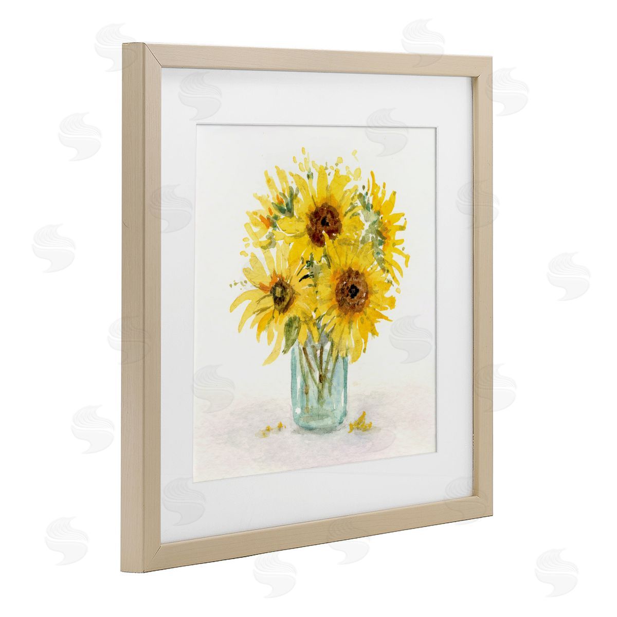 Patti Bishop Warm Yellow Sunflower Bouquet Birch Framed Print Under Glass with White Mat Wall Art