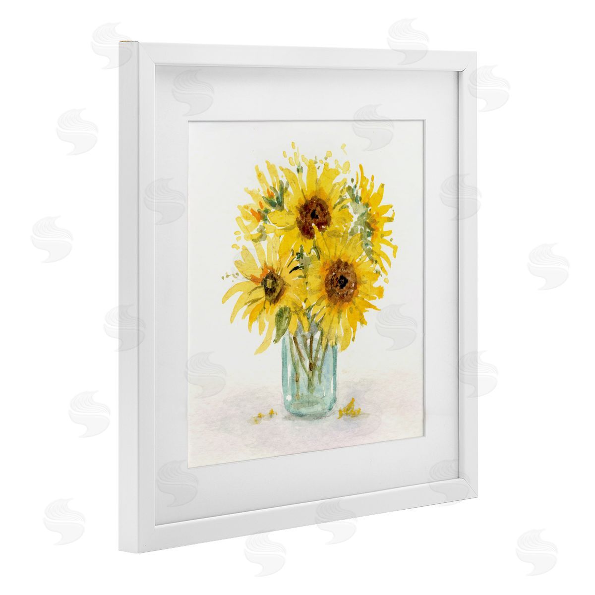 Patti Bishop Warm Yellow Sunflower Bouquet White Framed Print Under Glass with Mat Wall Art