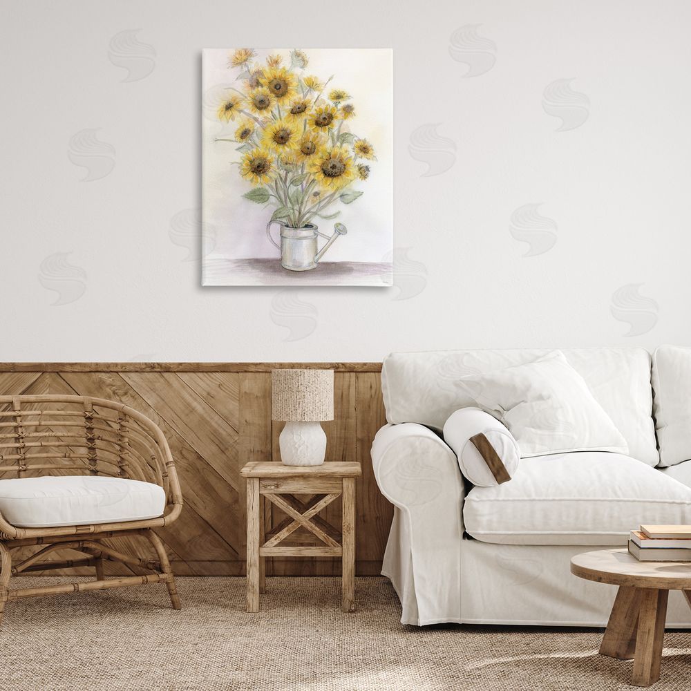 Patti Bishop Sunflowers In Watering Can Canvas Art on Wall