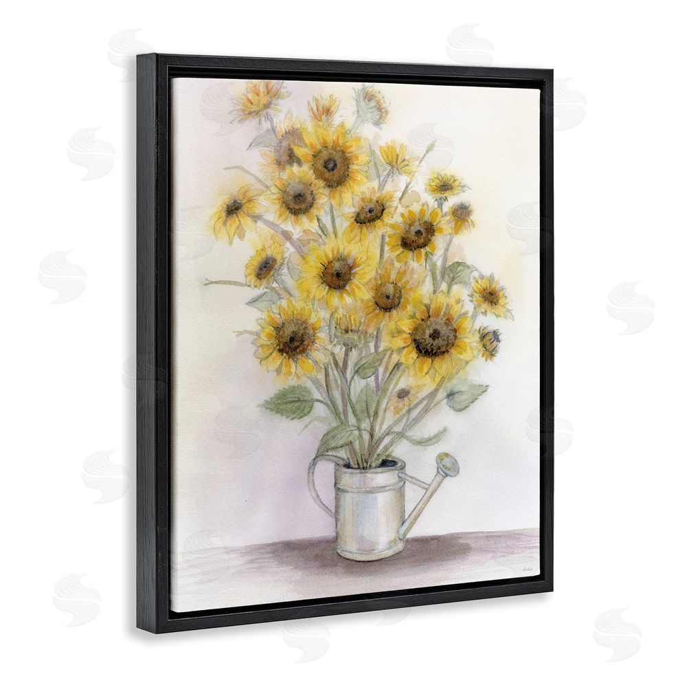 Patti Bishop Sunflowers In Watering Can Black Floating Frame Canvas Wall Art Print