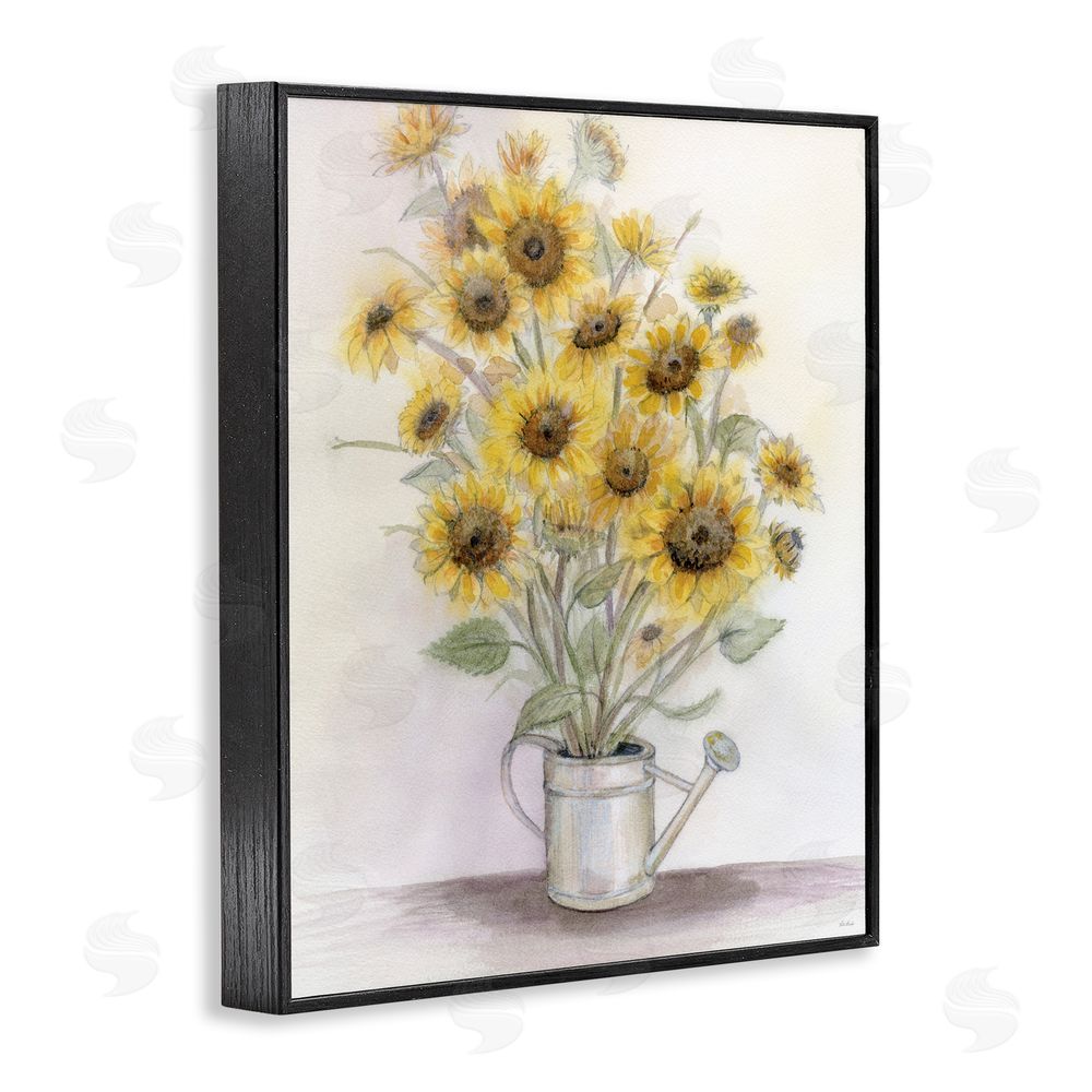 Patti Bishop Sunflowers In Watering Can Black Framed Giclee Wall Art Print