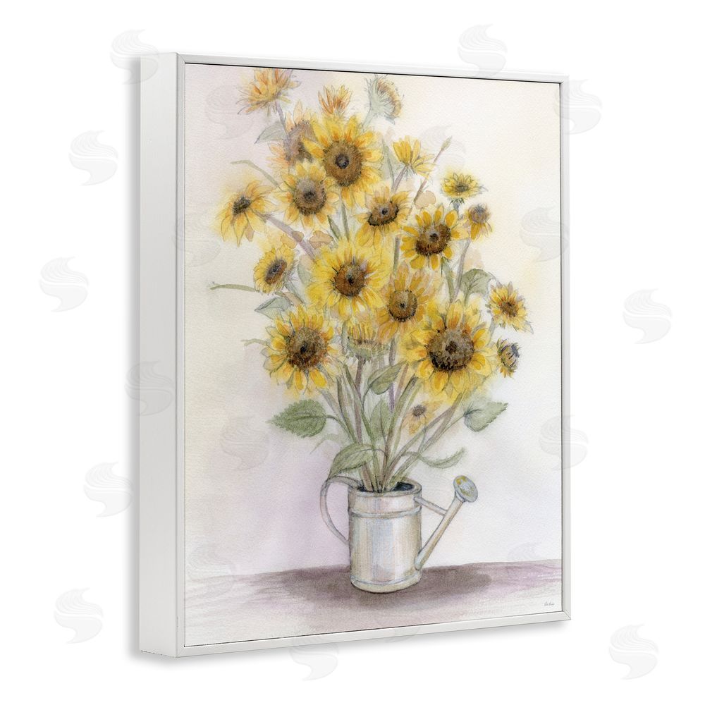 Patti Bishop Sunflowers In Watering Can White Framed Giclee Wall Art Print