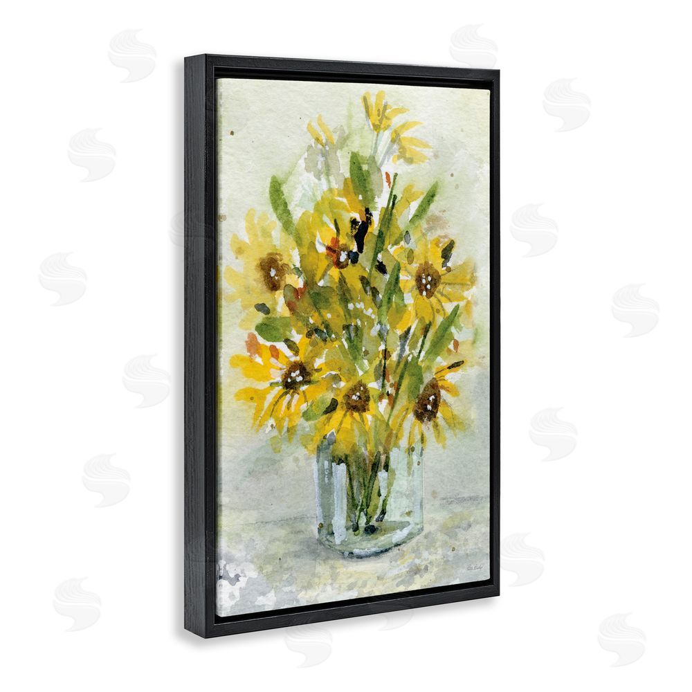 Patti Bishop Sun Flowers & Daisy Bouquet Black Floating Frame Canvas Wall Art Print