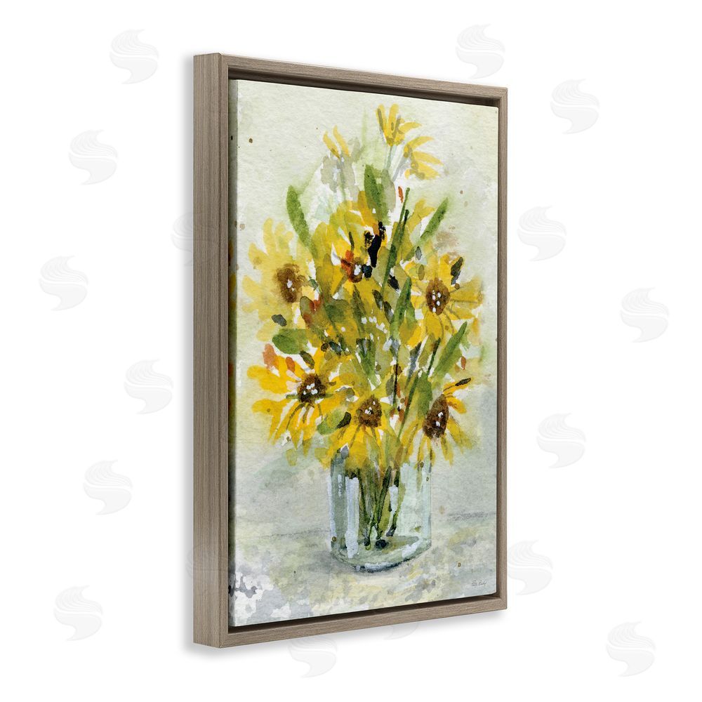 Patti Bishop Sun Flowers & Daisy Bouquet Brown Floating Frame Canvas Wall Art Print