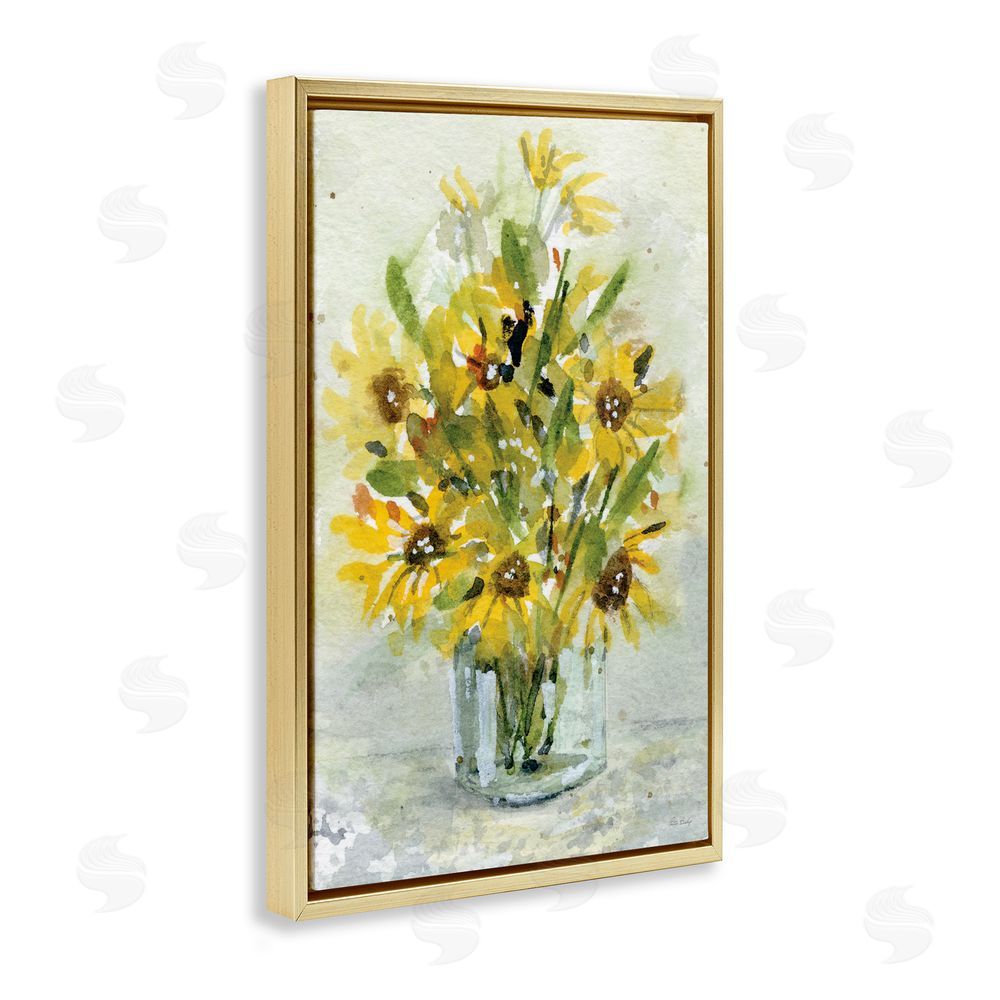 Patti Bishop Sun Flowers & Daisy Bouquet Gold Floating Frame Canvas Wall Art Print
