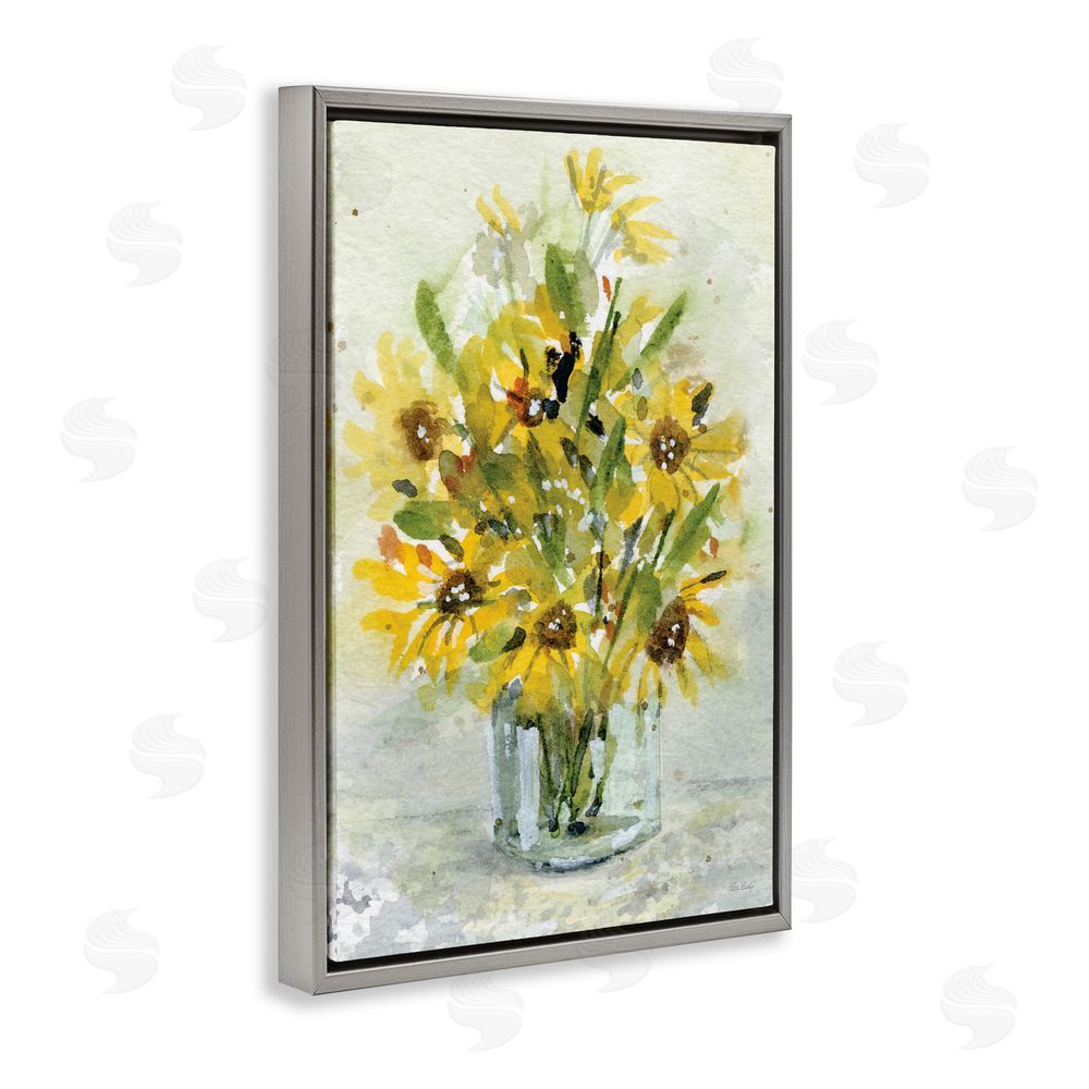 Patti Bishop Sun Flowers & Daisy Bouquet Gray Floating Frame Canvas Wall Art Print