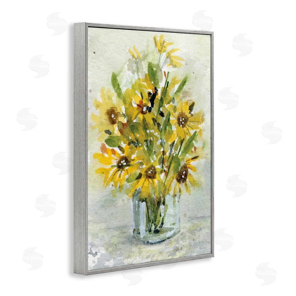 Patti Bishop Sun Flowers & Daisy Bouquet Gray Framed Giclee Wall Art Print