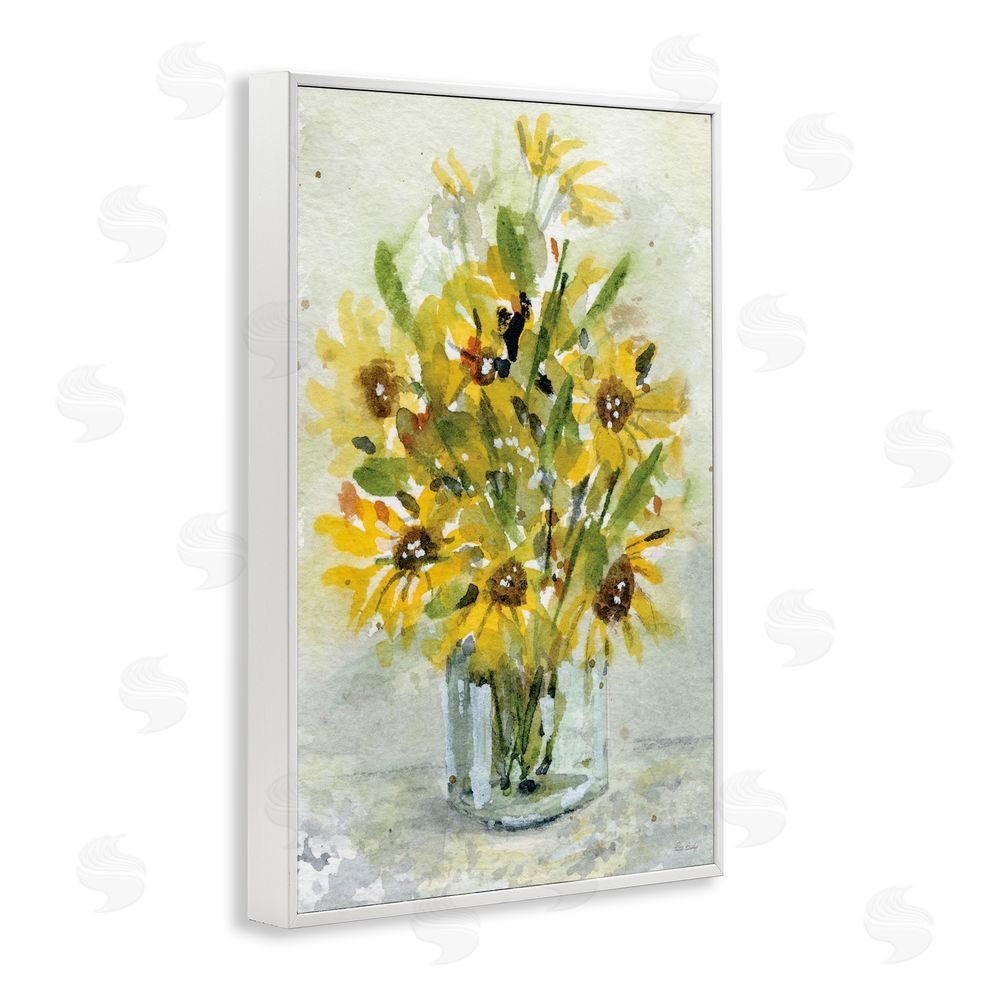 Patti Bishop Sun Flowers & Daisy Bouquet White Framed Giclee Wall Art Print