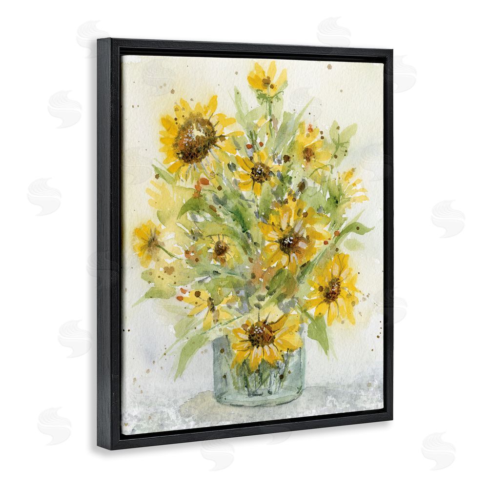 Patti Bishop Speckled Sun Flowers Vase Black Floating Frame Canvas Wall Art Print