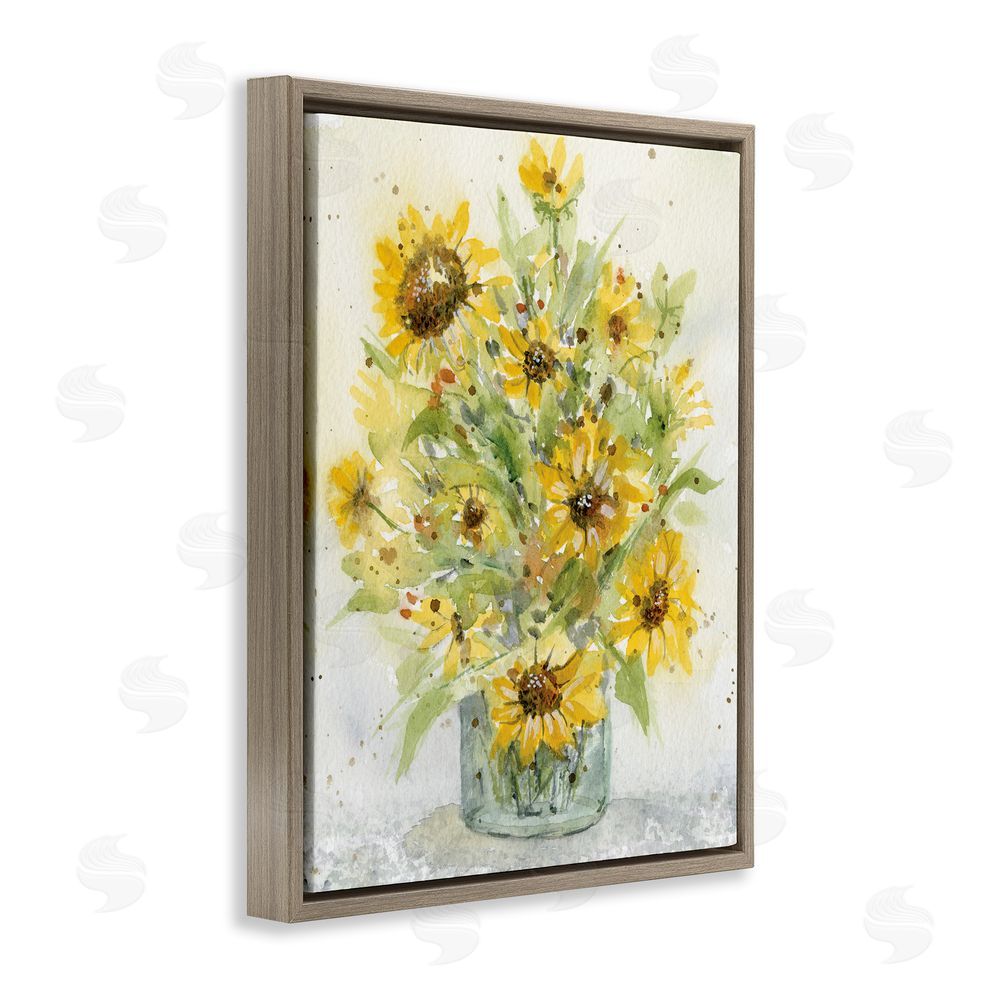 Patti Bishop Speckled Sun Flowers Vase Brown Floating Frame Canvas Wall Art Print