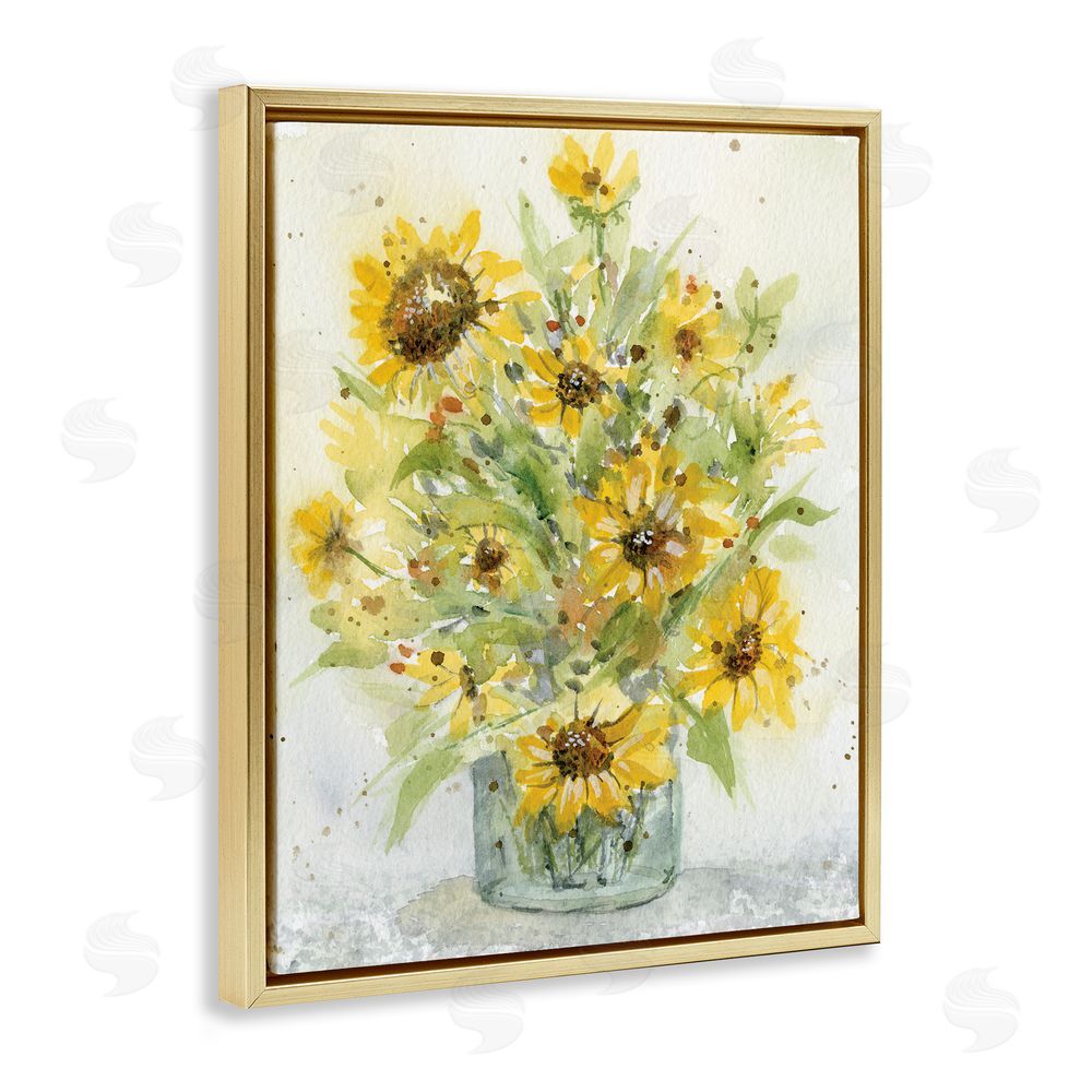 Patti Bishop Speckled Sun Flowers Vase Gold Floating Frame Canvas Wall Art Print