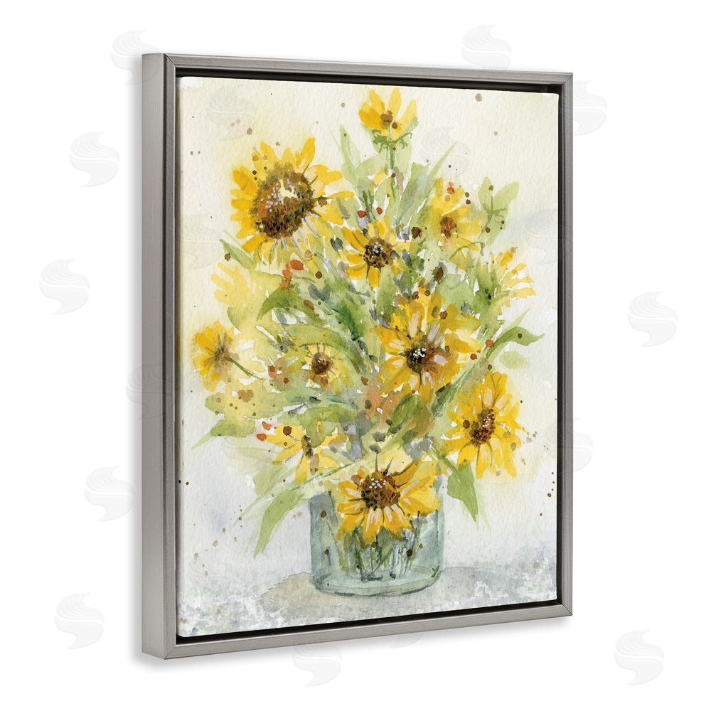 Patti Bishop Speckled Sun Flowers Vase Gray Floating Frame Canvas Wall Art Print