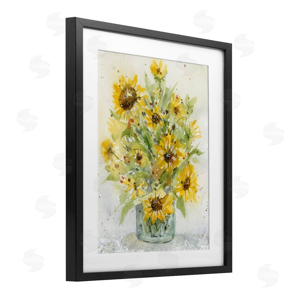 Patti Bishop Speckled Sun Flowers Vase Black Framed Print Under Glass with White Mat Wall Art