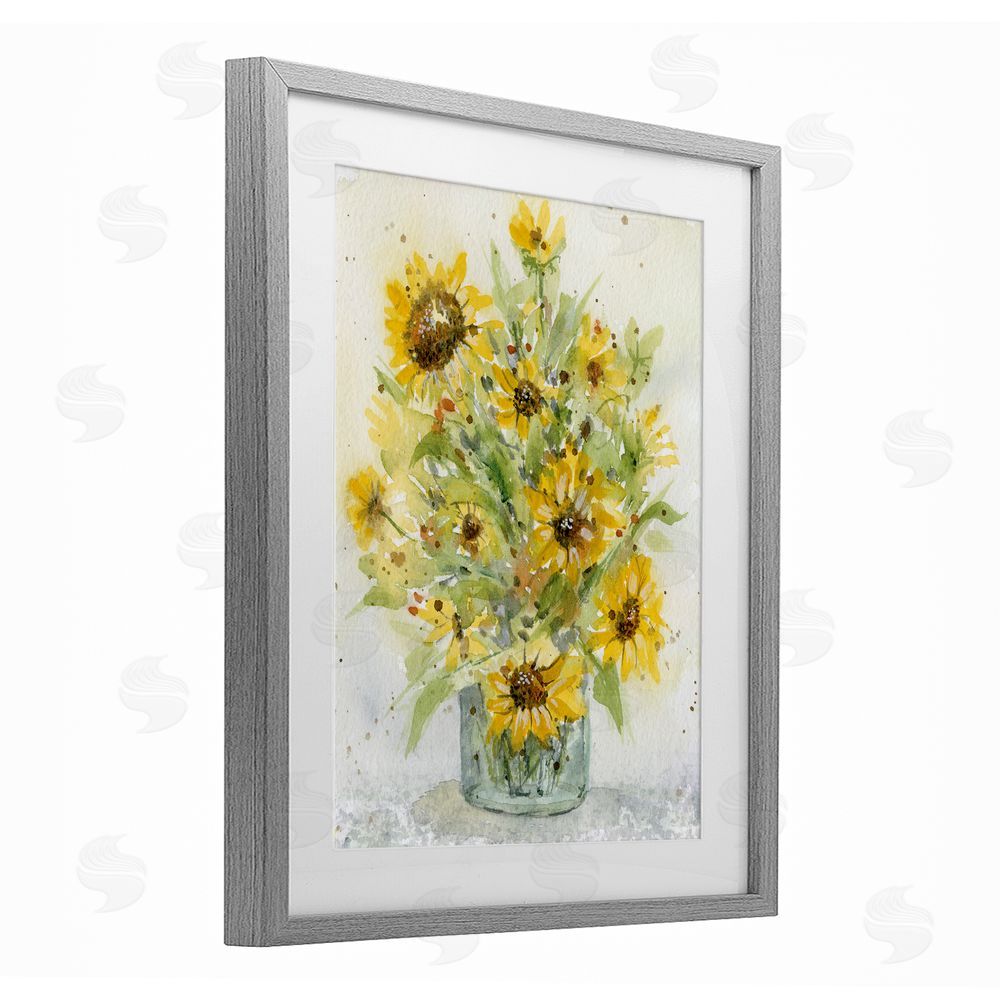 Patti Bishop Speckled Sun Flowers Vase Gray Framed Print Under Glass with White Mat Wall Art