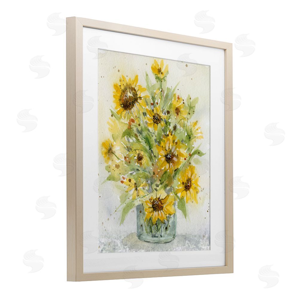 Patti Bishop Speckled Sun Flowers Vase Birch Framed Print Under Glass with White Mat Wall Art