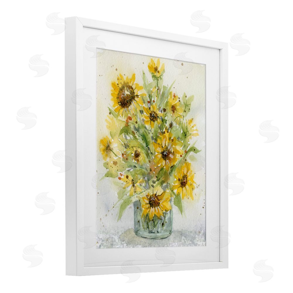 Patti Bishop Speckled Sun Flowers Vase White Framed Print Under Glass with Mat Wall Art