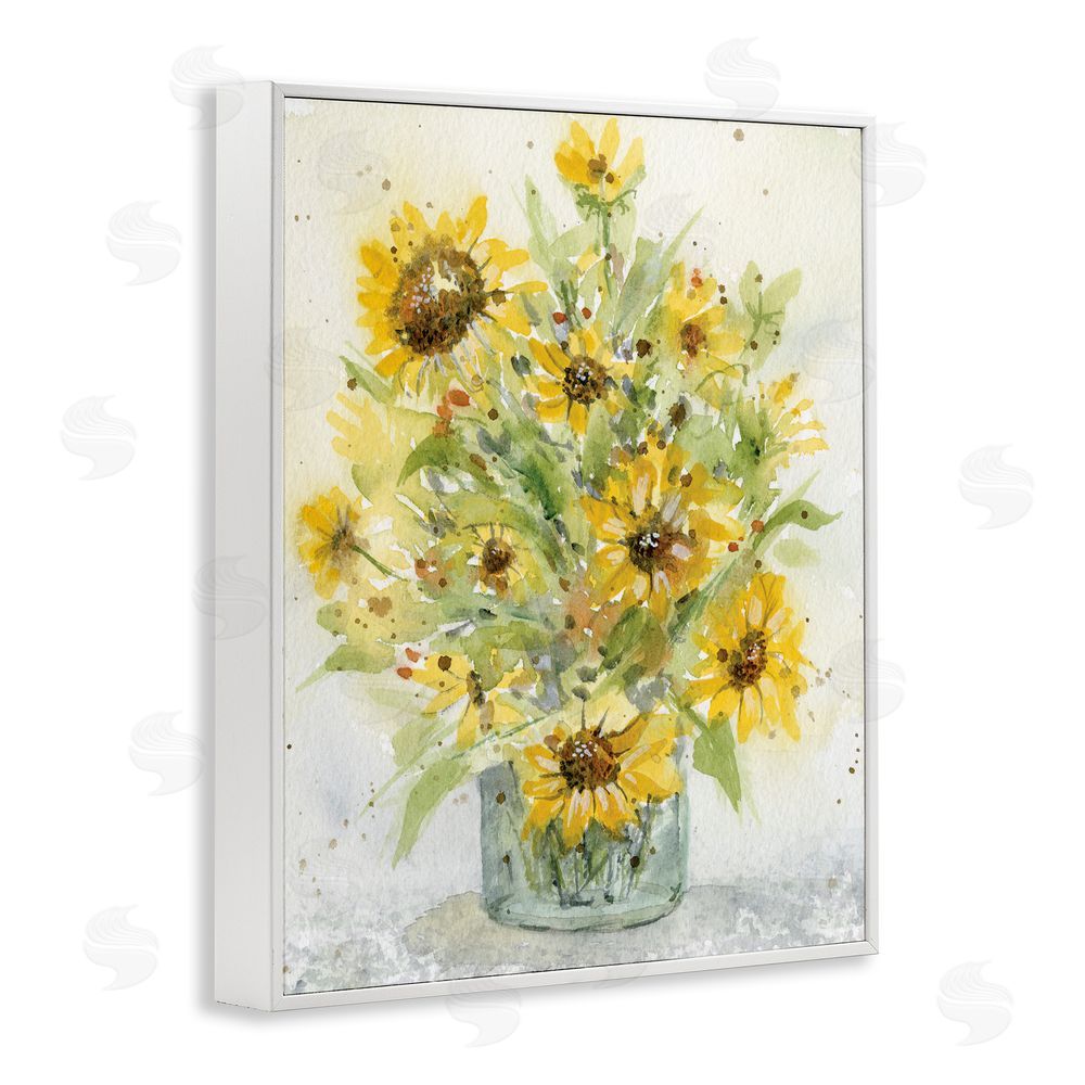 Patti Bishop Speckled Sun Flowers Vase White Framed Giclee Wall Art Print