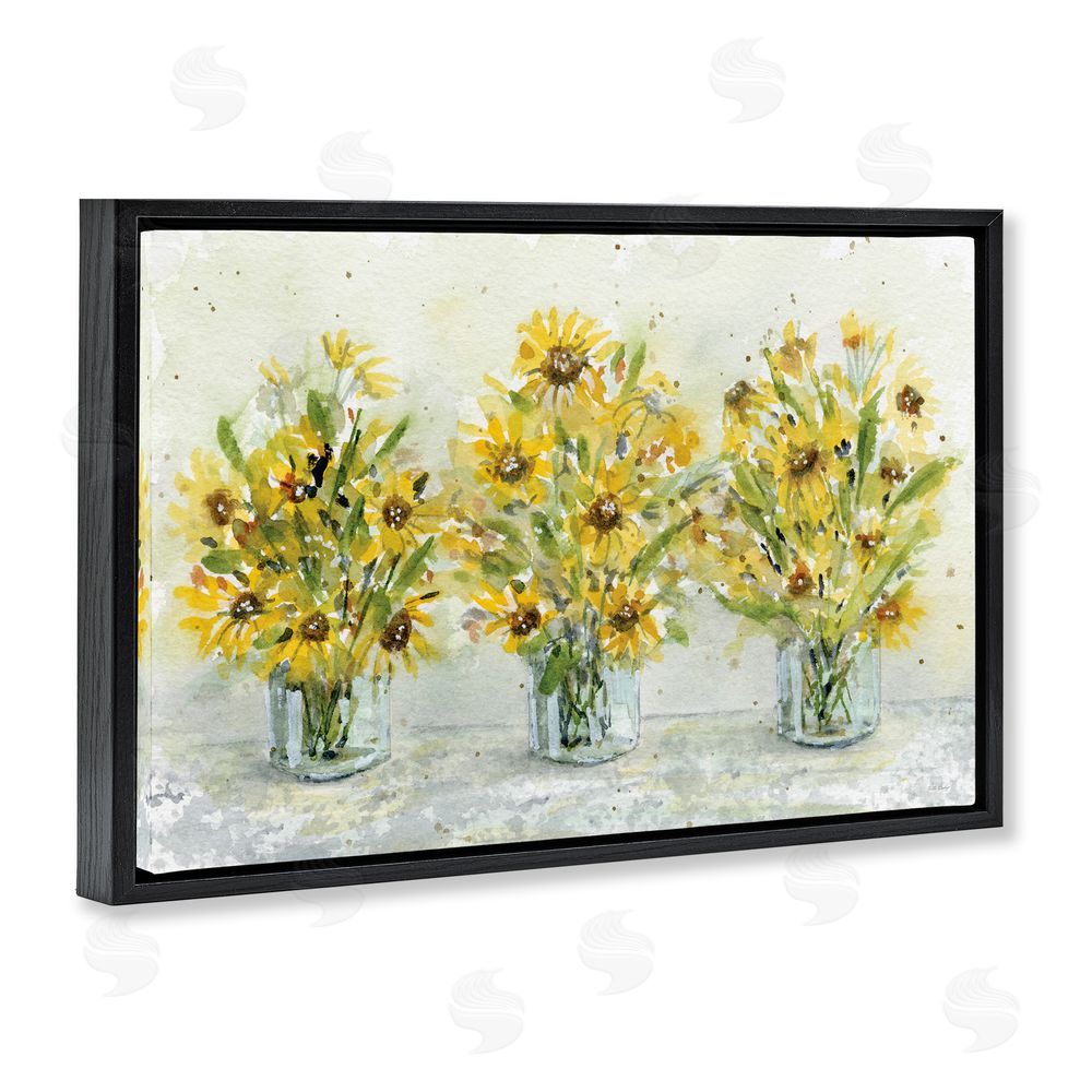Patti Bishop Trio of Sunflower Vases Black Floating Frame Canvas Wall Art Print