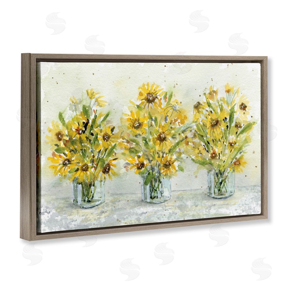 Patti Bishop Trio of Sunflower Vases Brown Floating Frame Canvas Wall Art Print