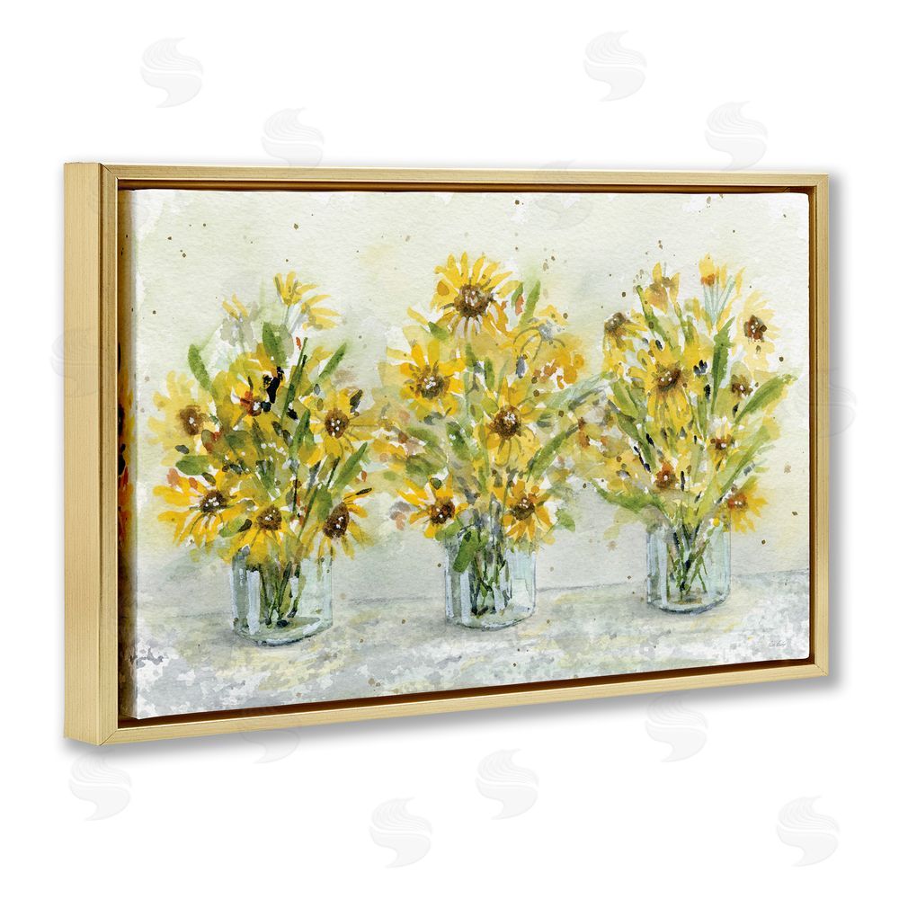 Patti Bishop Trio of Sunflower Vases Gold Floating Frame Canvas Wall Art Print