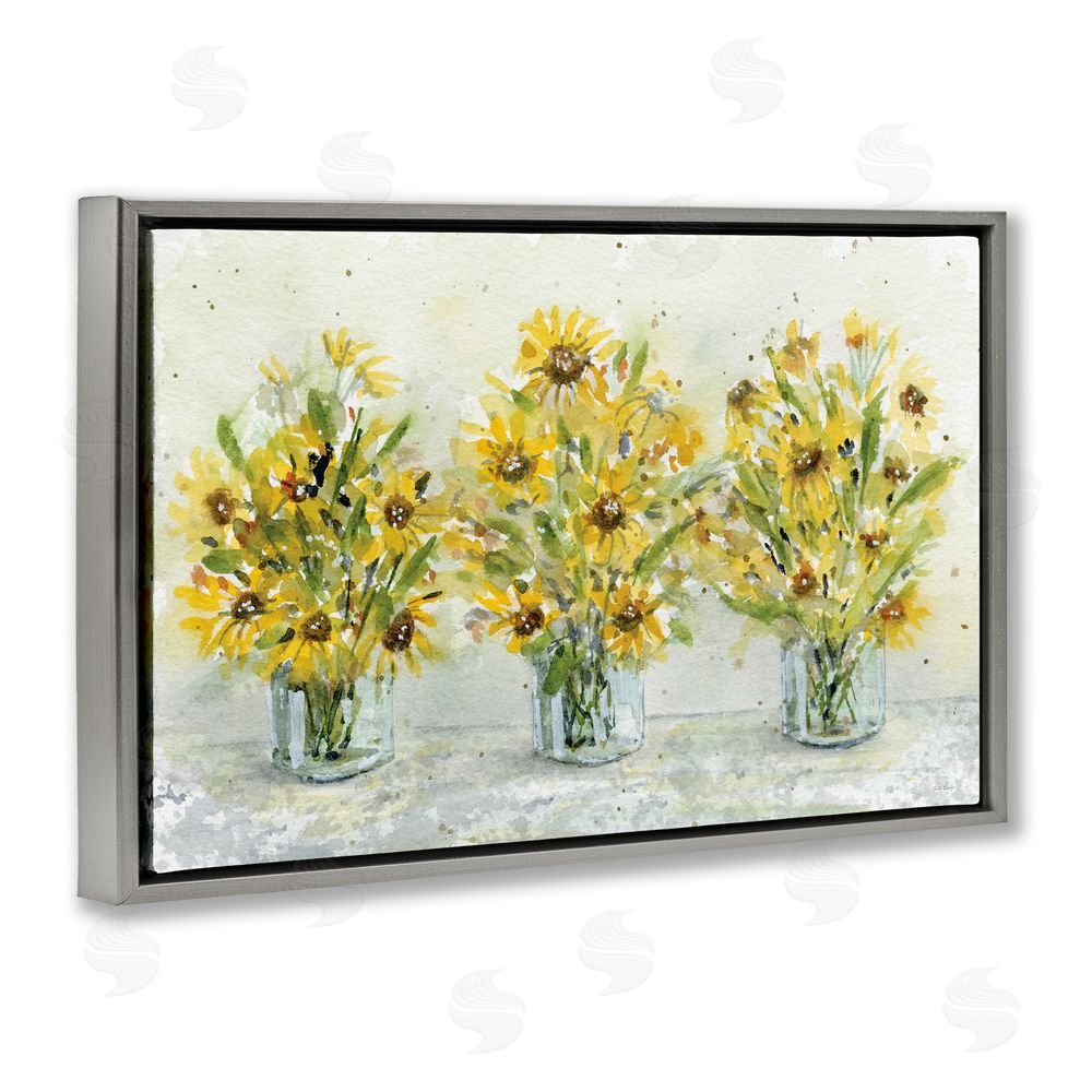 Patti Bishop Trio of Sunflower Vases Gray Floating Frame Canvas Wall Art Print