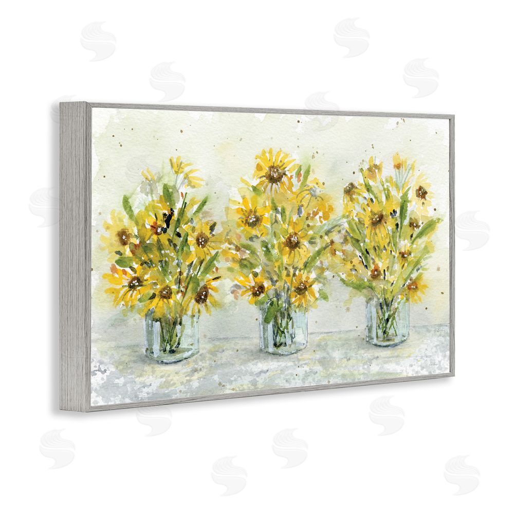 Patti Bishop Trio of Sunflower Vases Gray Framed Giclee Wall Art Print