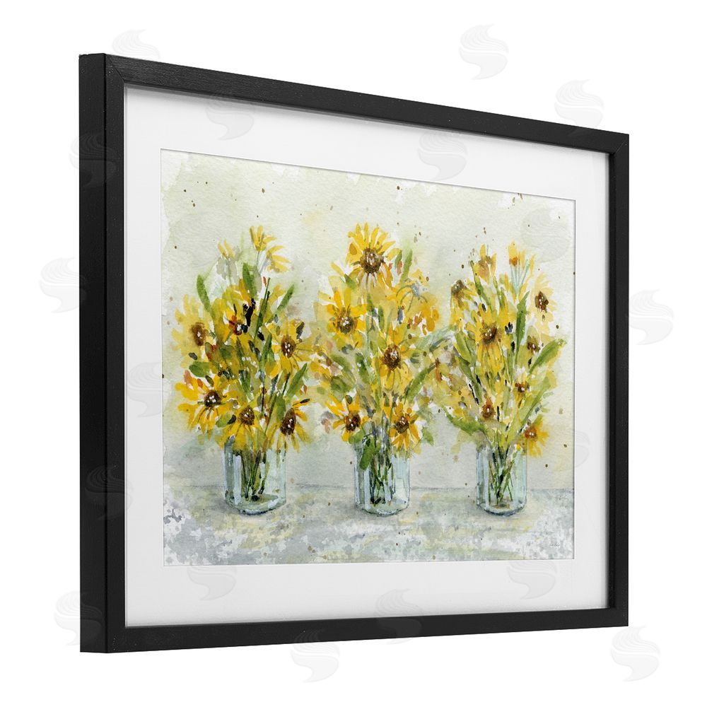 Patti Bishop Trio of Sunflower Vases Black Framed Print Under Glass with White Mat Wall Art