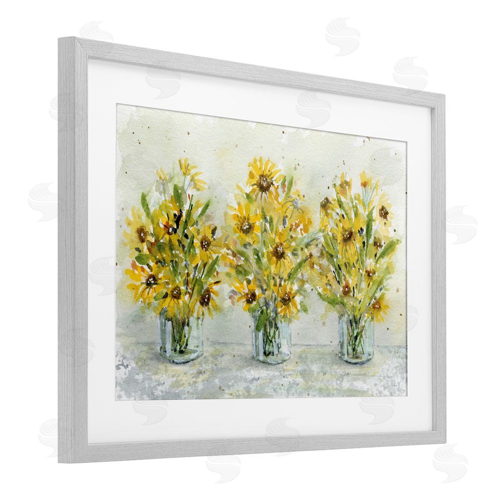 Patti Bishop Trio of Sunflower Vases Gray Framed Print Under Glass with White Mat Wall Art