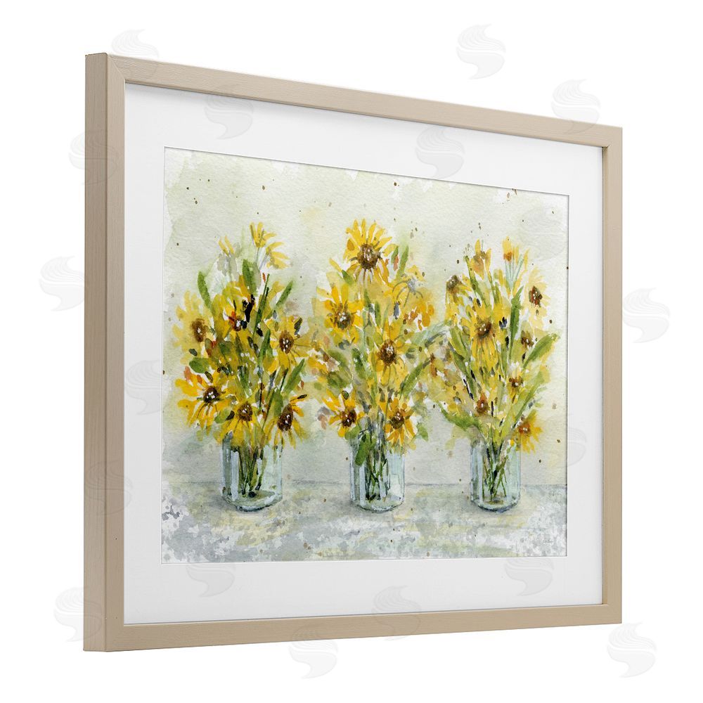 Patti Bishop Trio of Sunflower Vases Birch Framed Print Under Glass with White Mat Wall Art