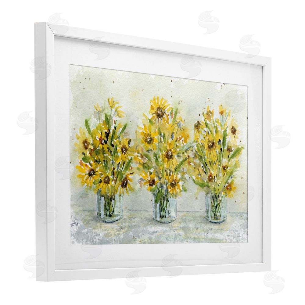 Patti Bishop Trio of Sunflower Vases White Framed Print Under Glass with Mat Wall Art