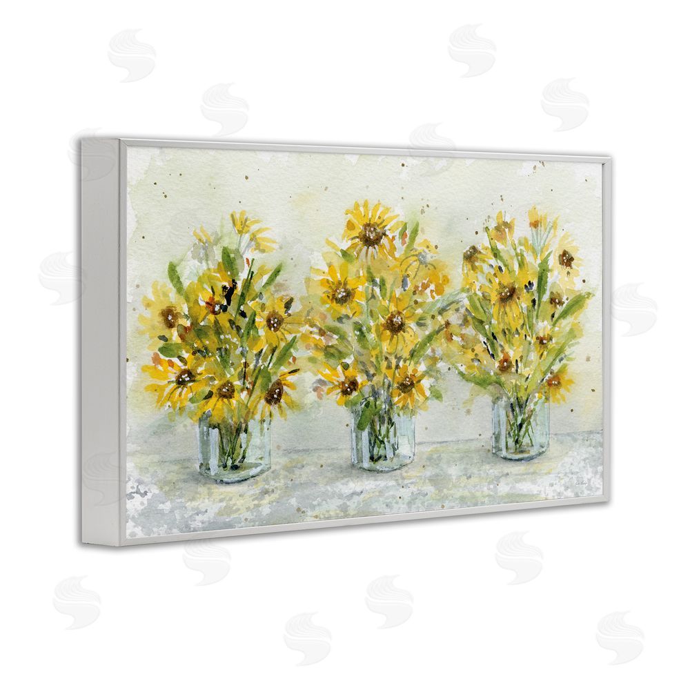 Patti Bishop Trio of Sunflower Vases White Framed Giclee Wall Art Print