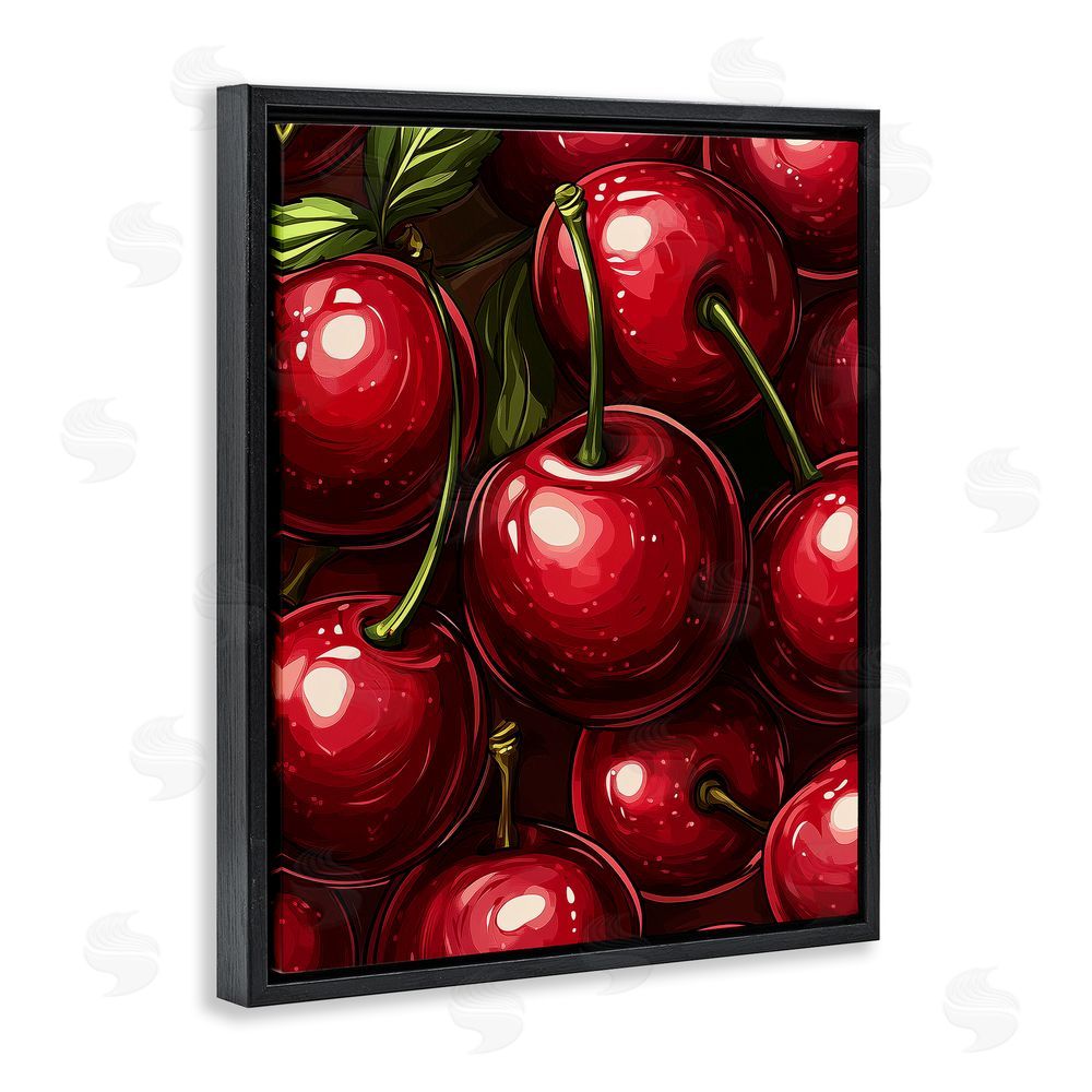 Christine Simpson Art Lush Juicy Cherries Harvest Black Floating Frame Canvas Wall Art Print