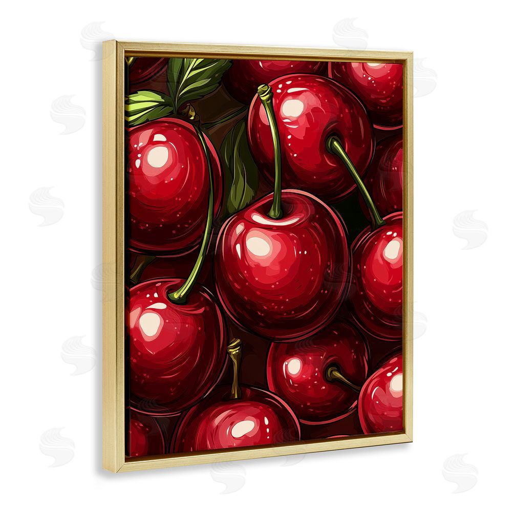 Christine Simpson Art Lush Juicy Cherries Harvest Gold Floating Frame Canvas Wall Art Print
