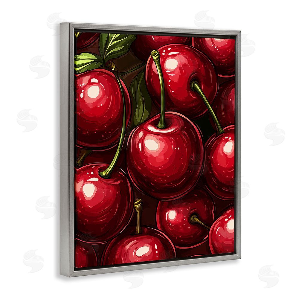 Christine Simpson Art Lush Juicy Cherries Harvest Gray Floating Frame Canvas Wall Art Print
