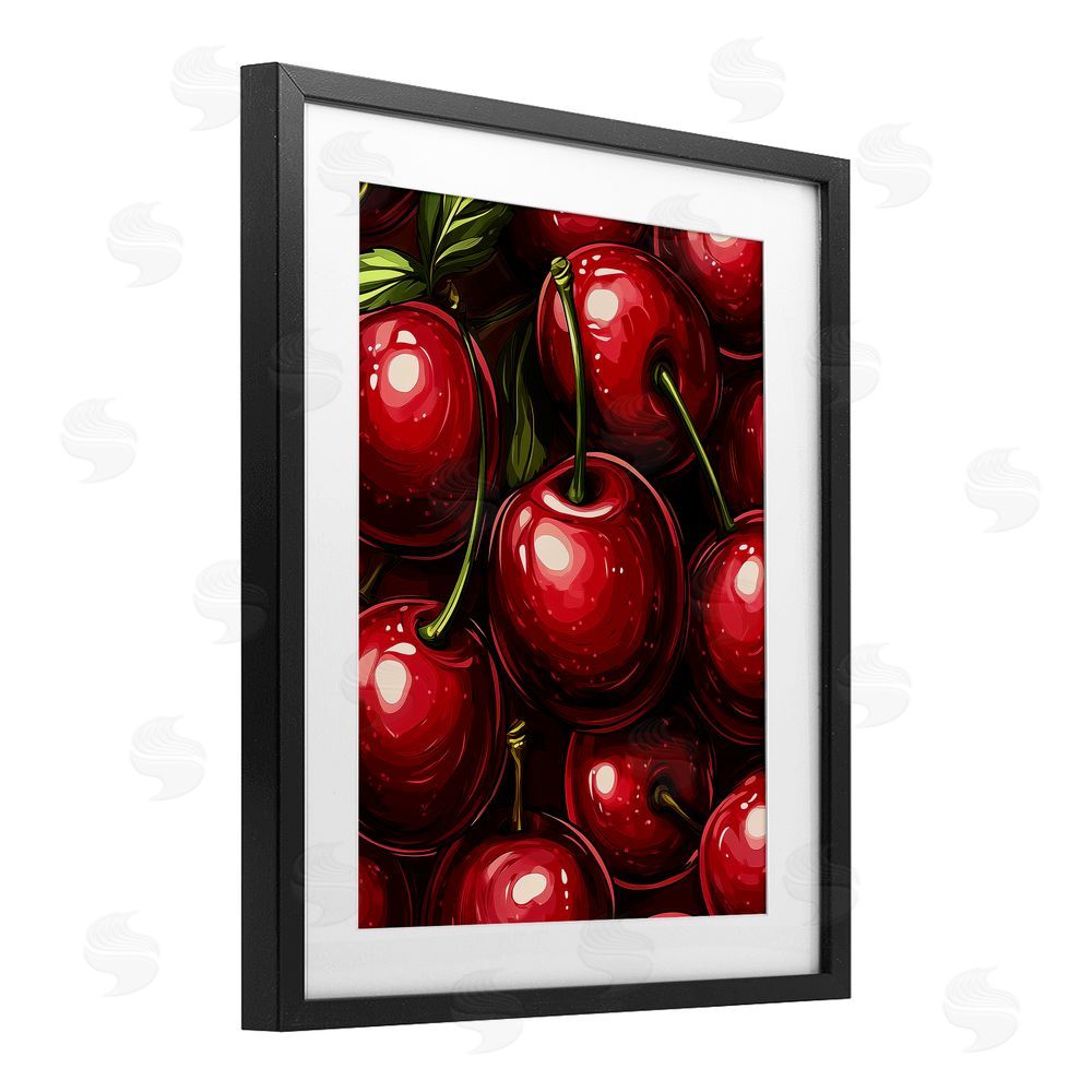 Christine Simpson Art Lush Juicy Cherries Harvest Black Framed Print Under Glass with White Mat Wall Art