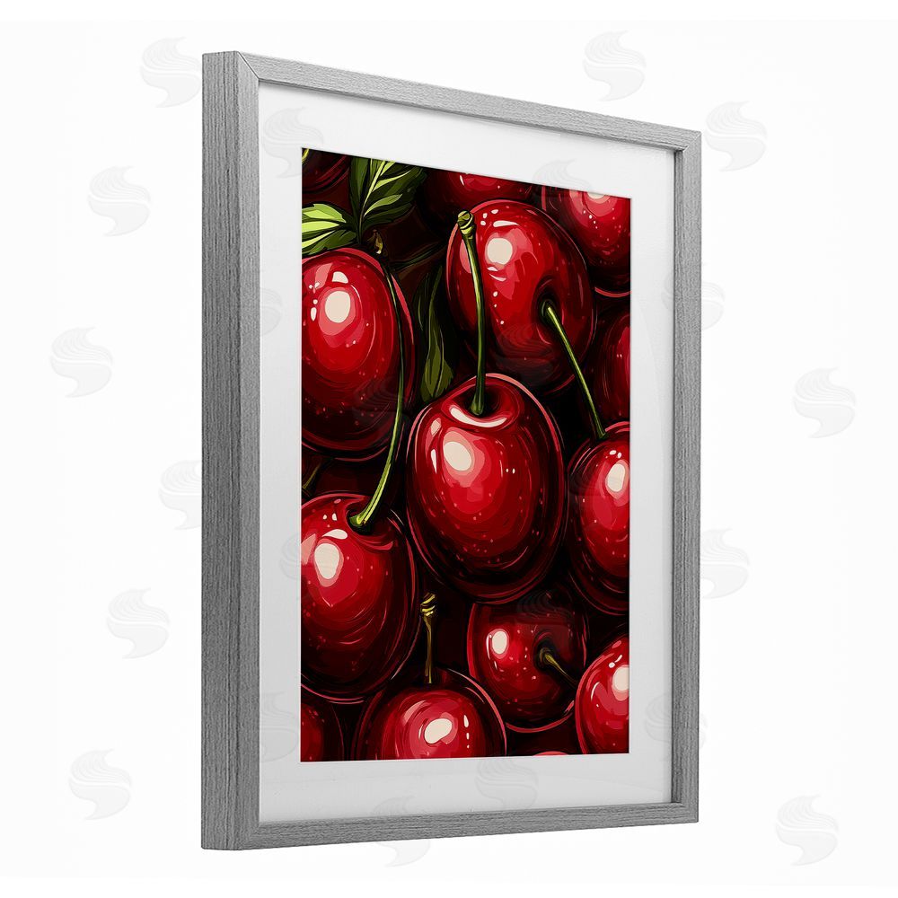 Christine Simpson Art Lush Juicy Cherries Harvest Gray Framed Print Under Glass with White Mat Wall Art