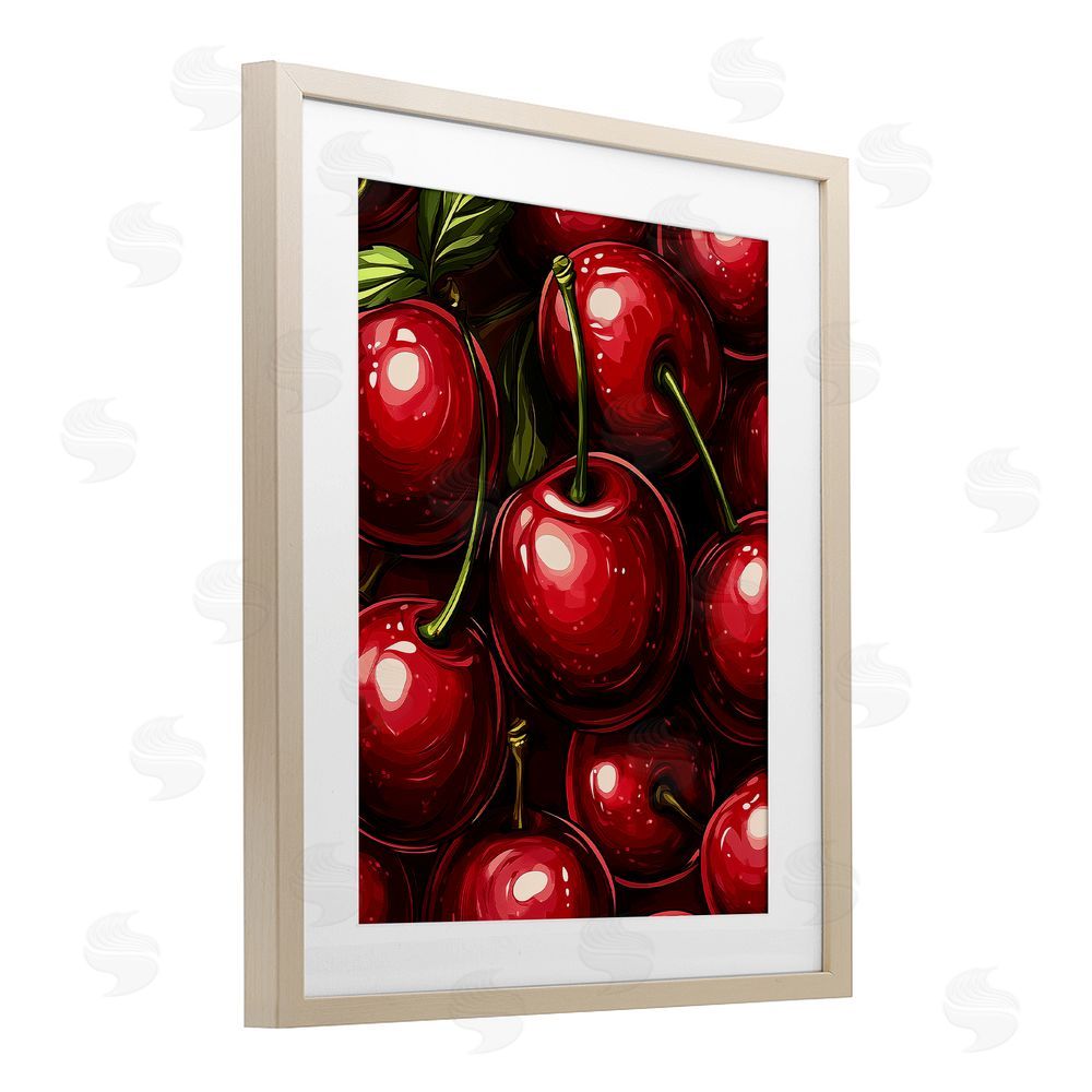 Christine Simpson Art Lush Juicy Cherries Harvest Birch Framed Print Under Glass with White Mat Wall Art