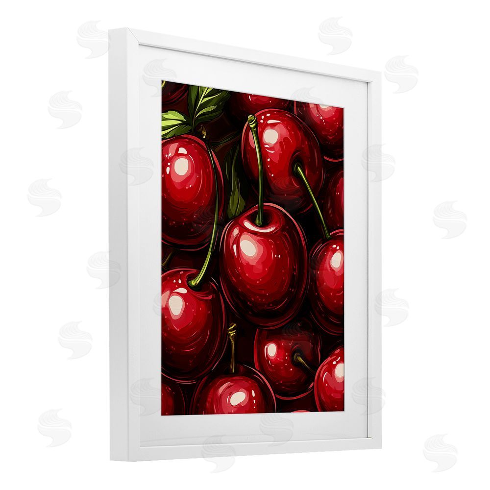 Christine Simpson Art Lush Juicy Cherries Harvest White Framed Print Under Glass with Mat Wall Art