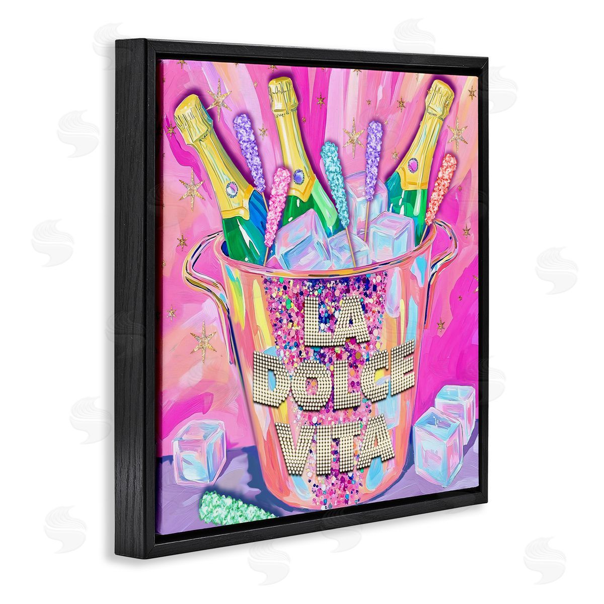 Jess Stempel La Dolce Vita Champagne Black Floating Frame Canvas Wall Art Print