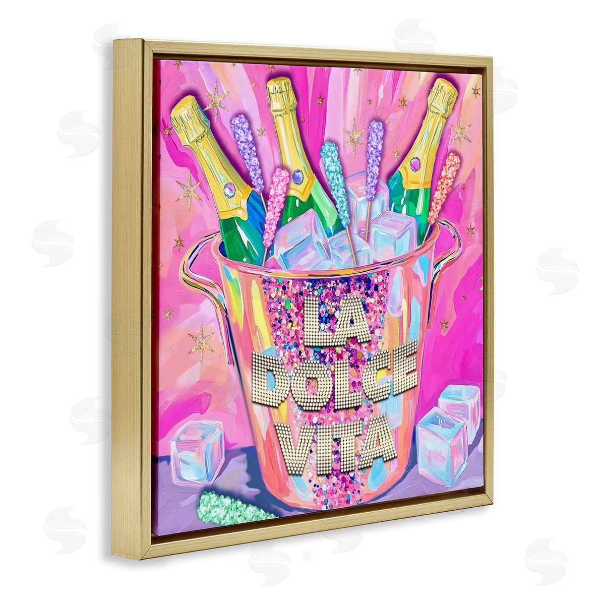 Jess Stempel La Dolce Vita Champagne Gold Floating Frame Canvas Wall Art Print