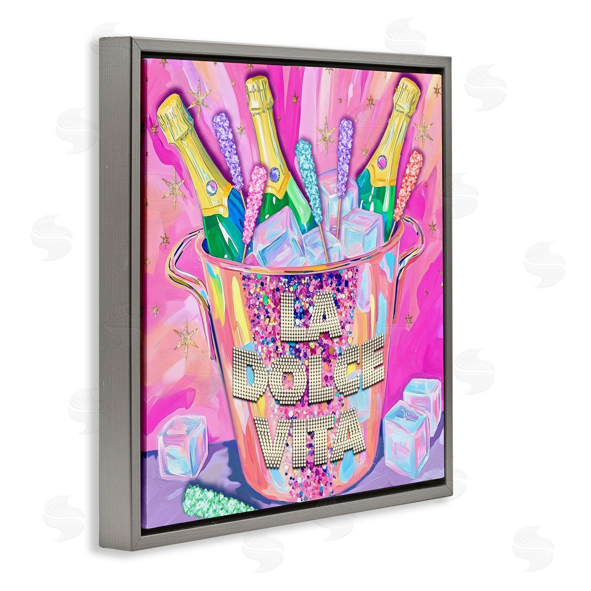 Jess Stempel La Dolce Vita Champagne Gray Floating Frame Canvas Wall Art Print
