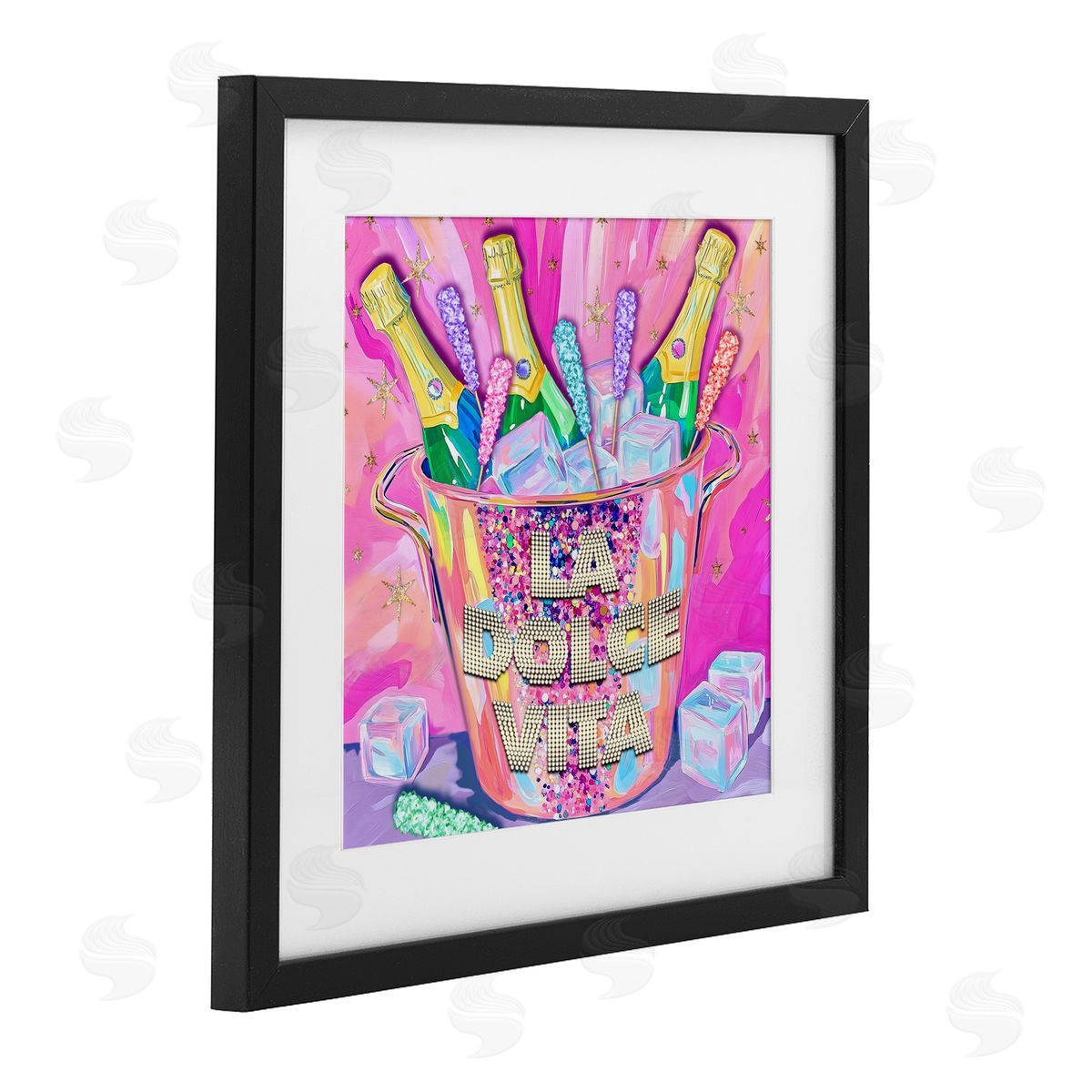 Jess Stempel La Dolce Vita Champagne Black Framed Print Under Glass with White Mat Wall Art
